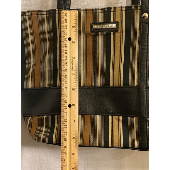 Longaberger Canvas Leather Small Tote / Purse 9 X 11 in. Brown Tan Black Stripes - Picture 3 of 13